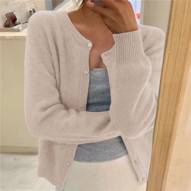 Women's Soft-Knit Crew Neck Cropped Cardigan