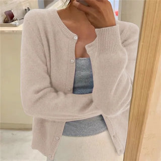 Women's Soft-Knit Crew Neck Cropped Cardigan