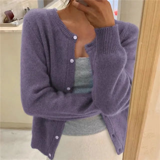 Women's Soft-Knit Crew Neck Cropped Cardigan