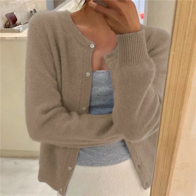 Women's Soft-Knit Crew Neck Cropped Cardigan