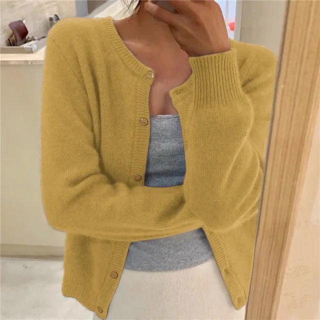 Women's Soft-Knit Crew Neck Cropped Cardigan