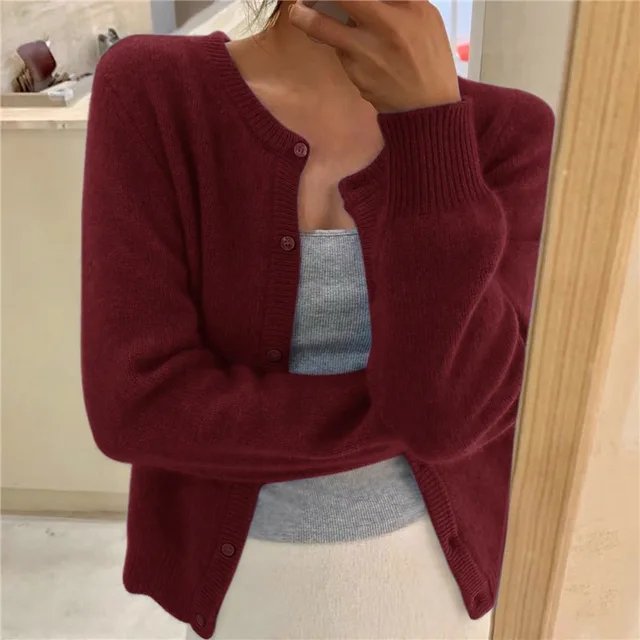 Women's Soft-Knit Crew Neck Cropped Cardigan