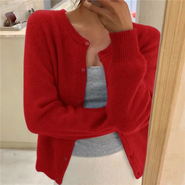 Women's Soft-Knit Crew Neck Cropped Cardigan