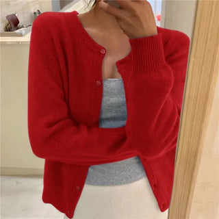 Women's Soft-Knit Crew Neck Cropped Cardigan