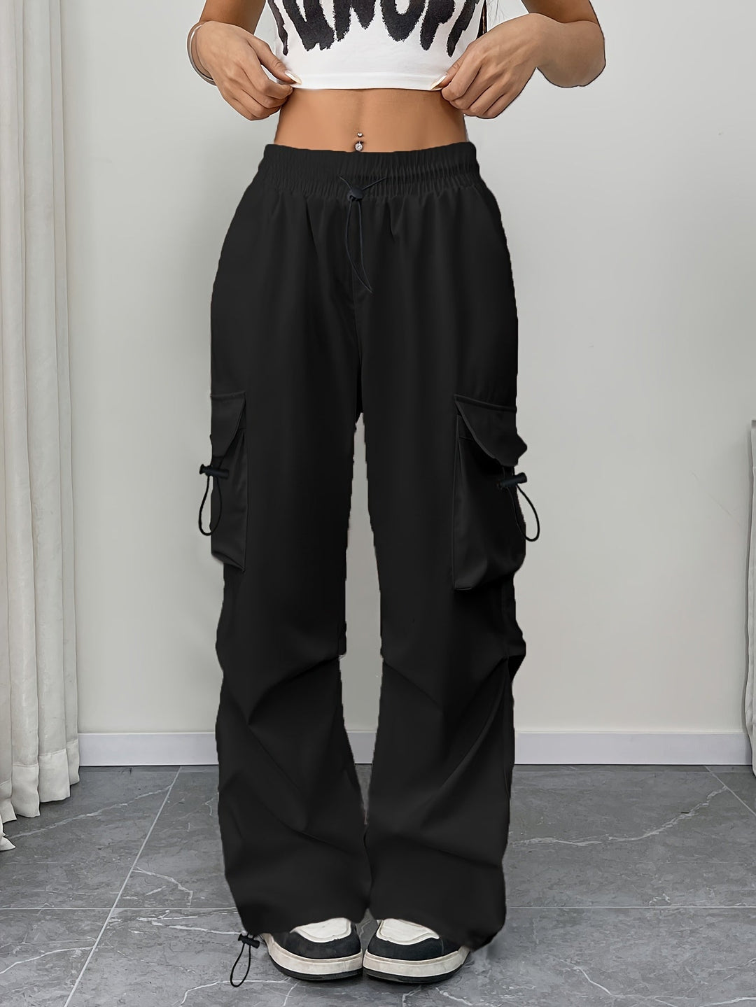 Women's Wide-Leg Cargo Drawstring Pants