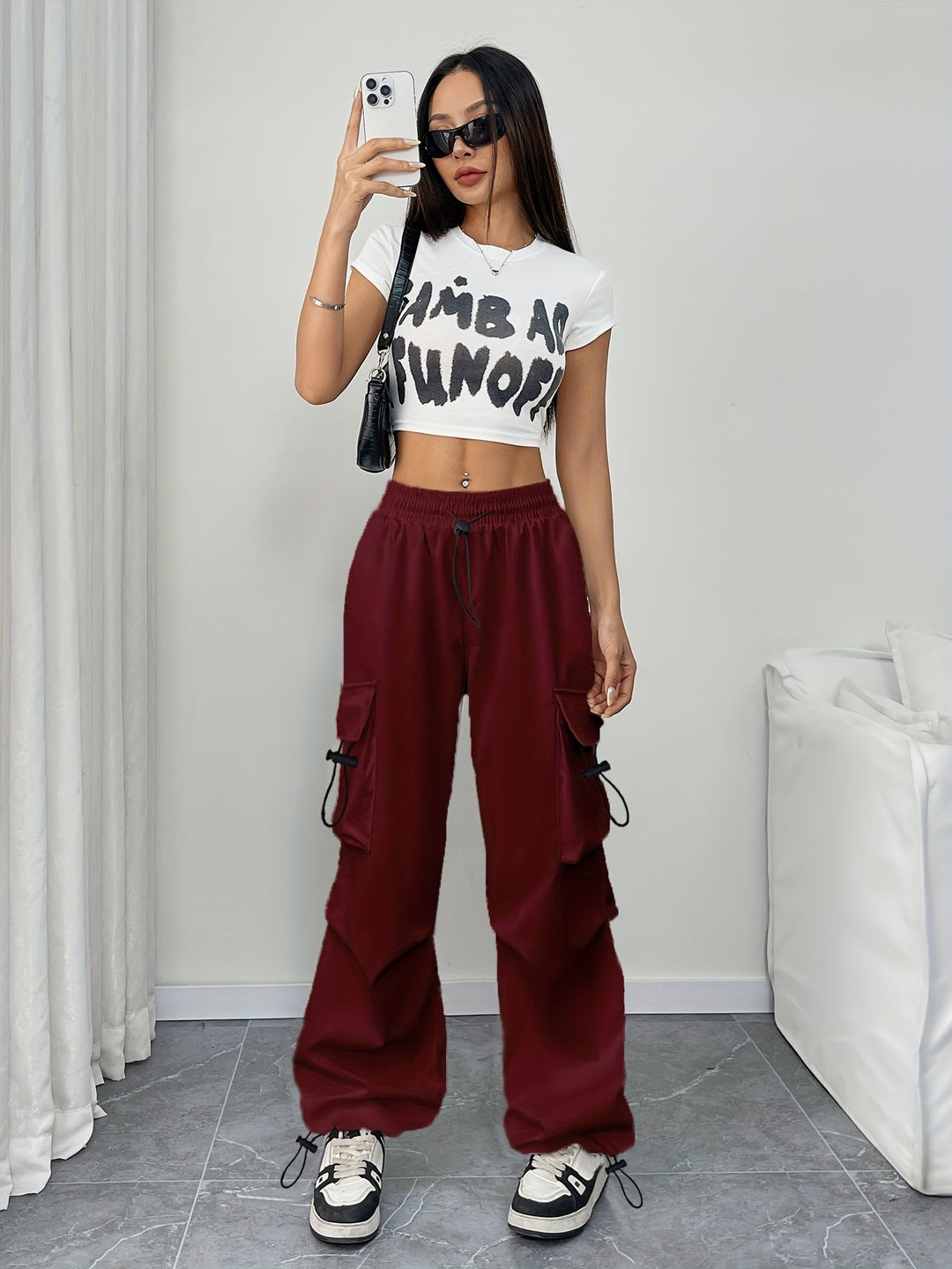 Women's Wide-Leg Cargo Drawstring Pants