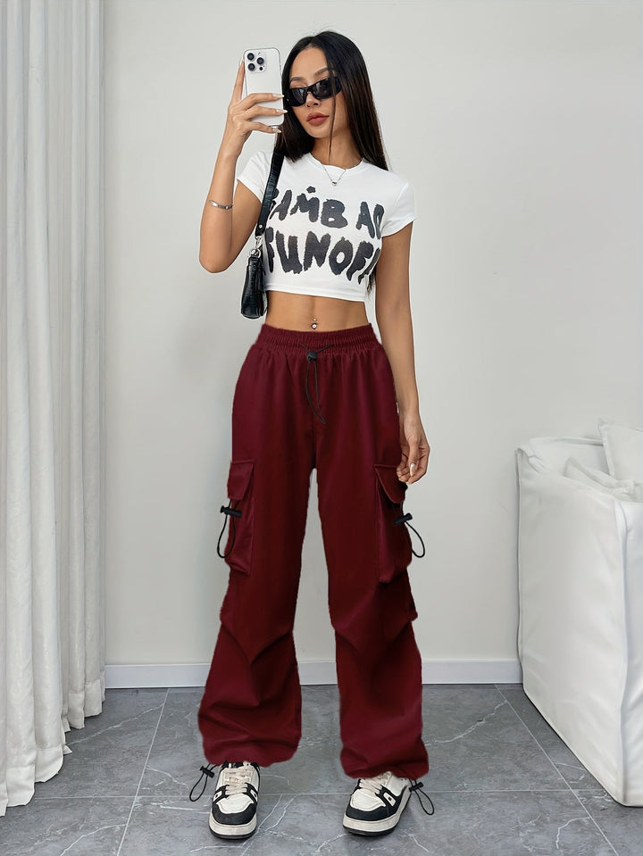 Women's Wide-Leg Cargo Drawstring Pants