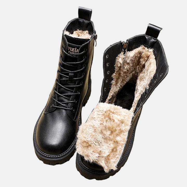Camila | Women's Faux Leather Lace-Up Fleece-Lined Combat Ankle Boots