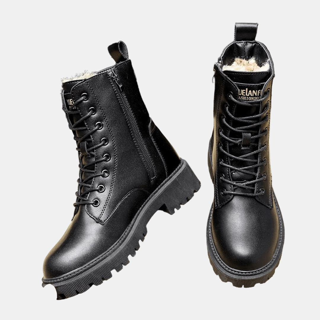 Camila | Women's Faux Leather Lace-Up Fleece-Lined Combat Ankle Boots