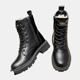 Camila | Women's Faux Leather Lace-Up Fleece-Lined Combat Ankle Boots