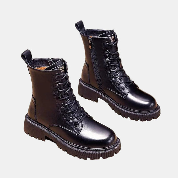 Camila | Women's Faux Leather Lace-Up Fleece-Lined Combat Ankle Boots