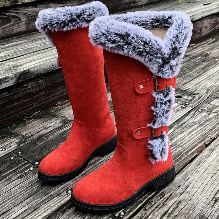 Harper | Women's Faux-Suede Fur-Trim Buckle Knee High Boots
