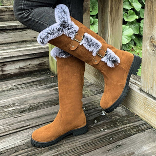 Harper | Women's Faux-Suede Fur-Trim Buckle Knee High Boots