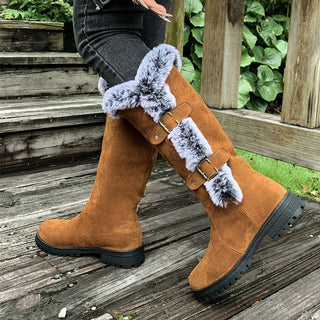 Harper | Women's Faux-Suede Fur-Trim Buckle Knee High Boots