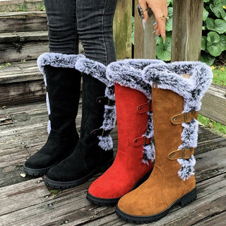 Harper | Women's Faux-Suede Fur-Trim Buckle Knee High Boots