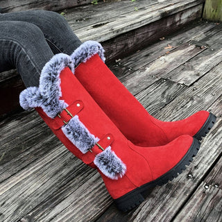 Harper | Women's Faux-Suede Fur-Trim Buckle Knee High Boots