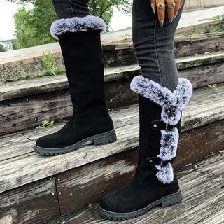 Harper | Women's Faux-Suede Fur-Trim Buckle Knee High Boots