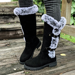 Harper | Women's Faux-Suede Fur-Trim Buckle Knee High Boots