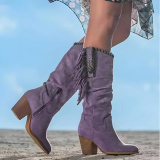 Scarlett | Women's Fringe Suede Western Knee High Boots Block Heel