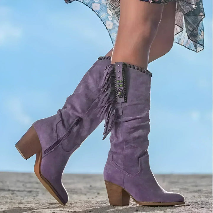 Scarlett | Women's Fringe Suede Western Knee High Boots Block Heel