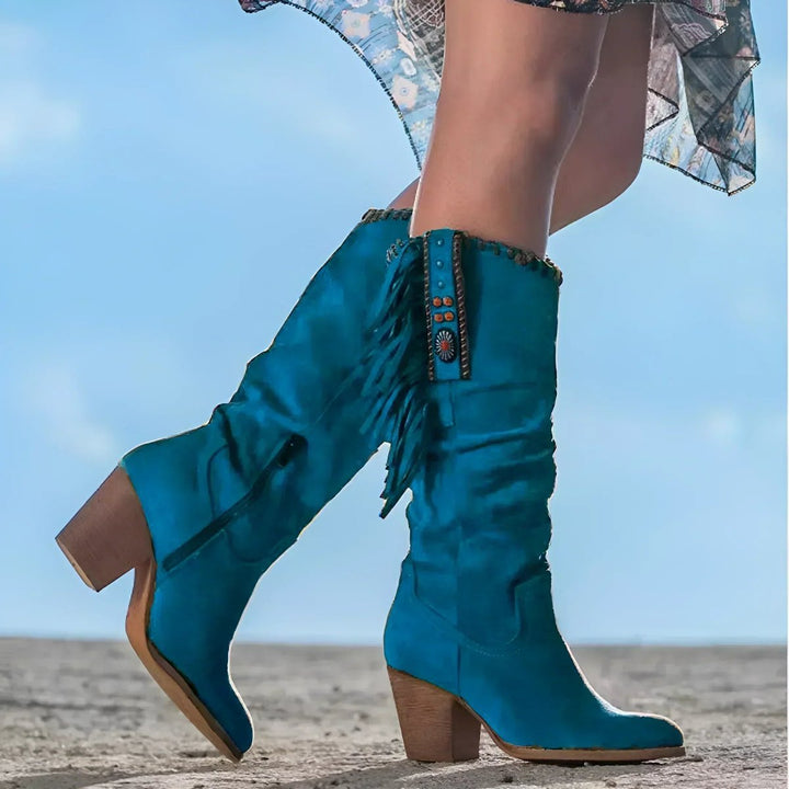 Scarlett | Women's Fringe Suede Western Knee High Boots Block Heel