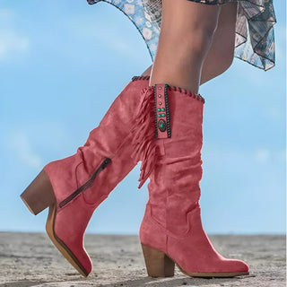 Scarlett | Women's Fringe Suede Western Knee High Boots Block Heel