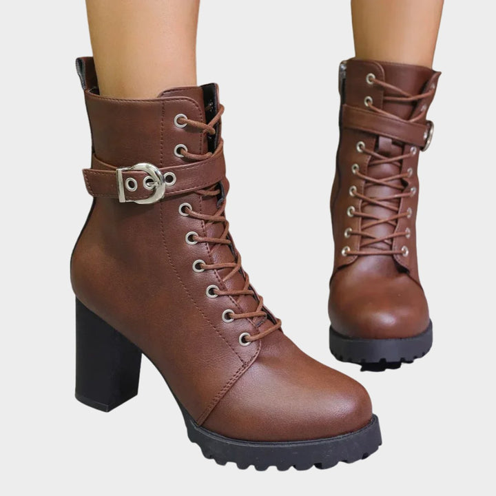 Harper | Women's Lace-Up Block-Heel Combat Ankle Boots Buckle Strap