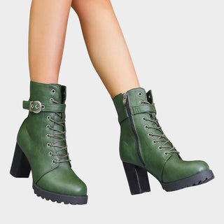 Harper | Women's Lace-Up Block-Heel Combat Ankle Boots Buckle Strap