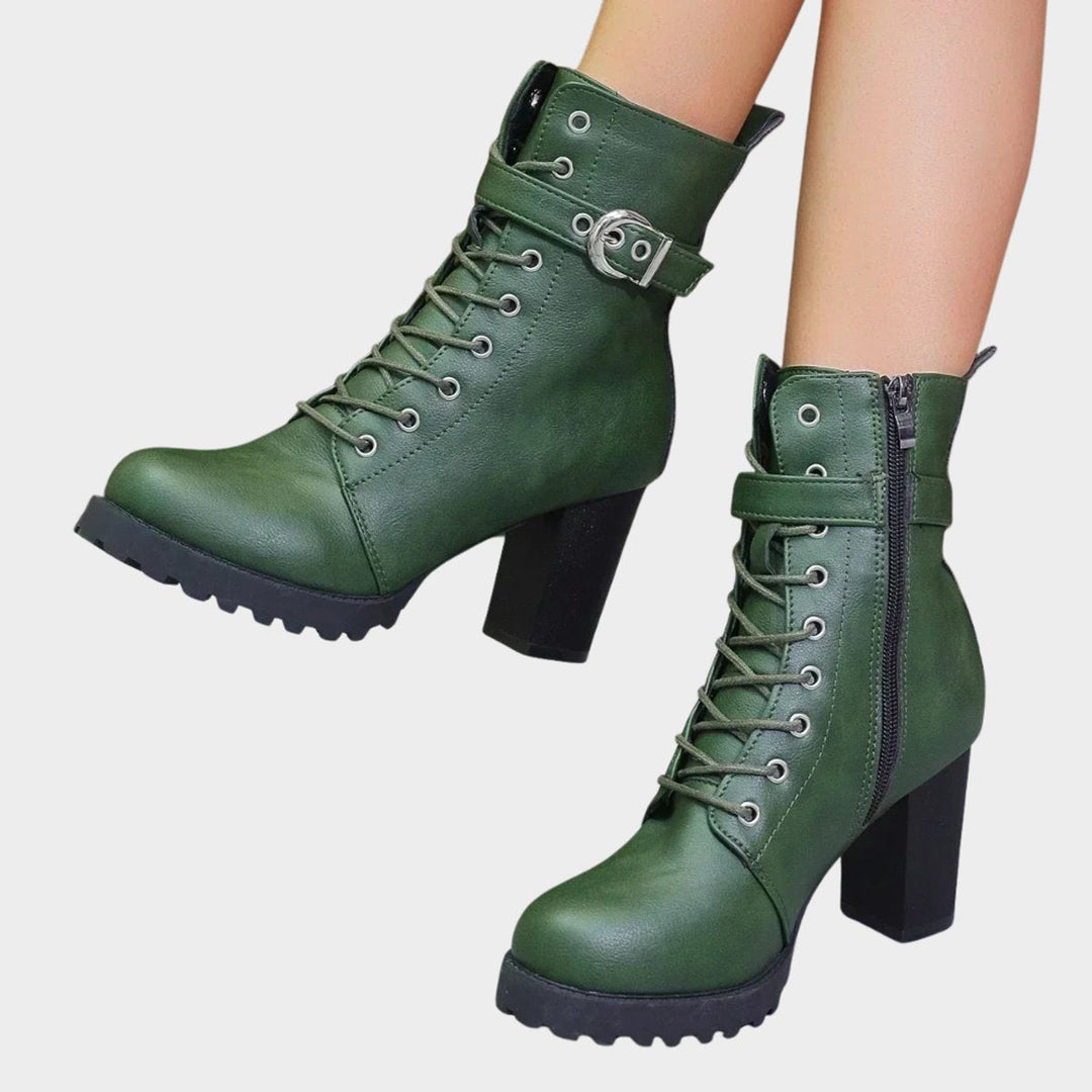 Harper | Women's Lace-Up Block-Heel Combat Ankle Boots Buckle Strap