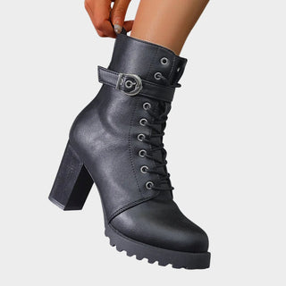 Harper | Women's Lace-Up Block-Heel Combat Ankle Boots Buckle Strap