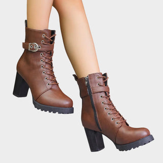 Harper | Women's Lace-Up Block-Heel Combat Ankle Boots Buckle Strap