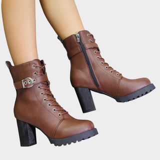 Harper | Women's Lace-Up Block-Heel Combat Ankle Boots Buckle Strap
