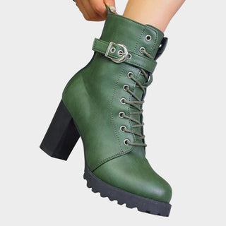 Harper | Women's Lace-Up Block-Heel Combat Ankle Boots Buckle Strap