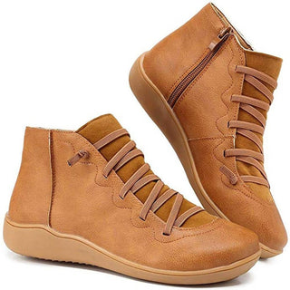 Isabella | Women's Lace-Up Side-Zip Flat Leather ankle boots