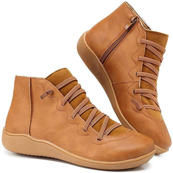 Isabella | Women's Lace-Up Side-Zip Flat Leather ankle boots