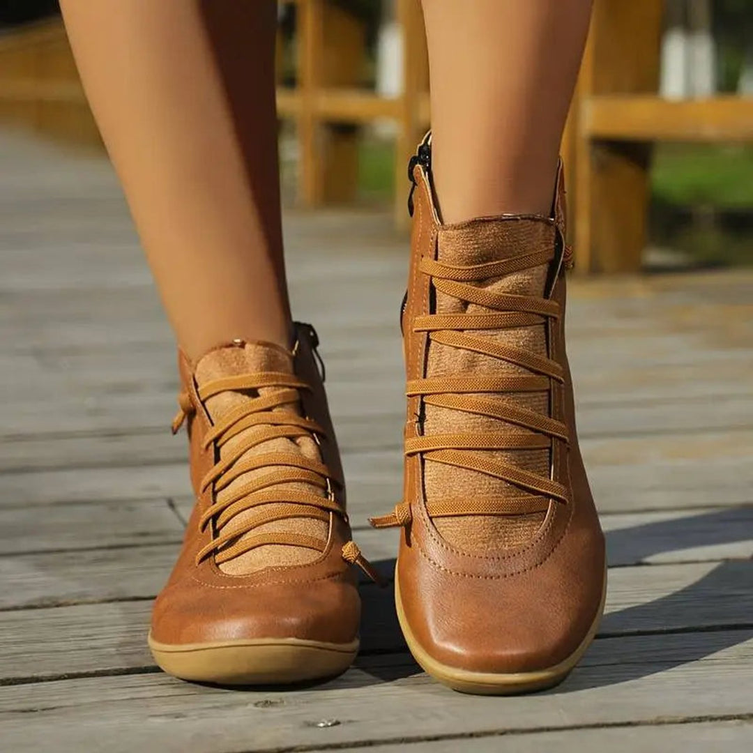 Isabella | Women's Lace-Up Side-Zip Flat Leather ankle boots