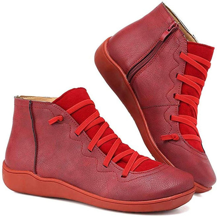 Isabella | Women's Lace-Up Side-Zip Flat Leather ankle boots
