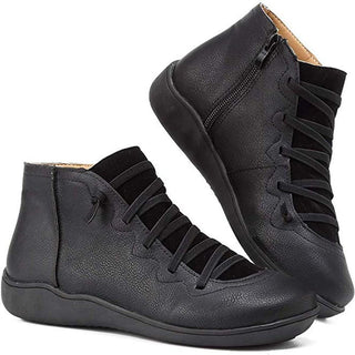 Isabella | Women's Lace-Up Side-Zip Flat Leather ankle boots