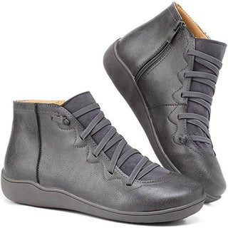 Isabella | Women's Lace-Up Side-Zip Flat Leather ankle boots