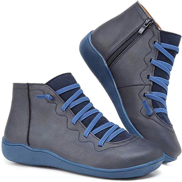 Isabella | Women's Lace-Up Side-Zip Flat Leather ankle boots