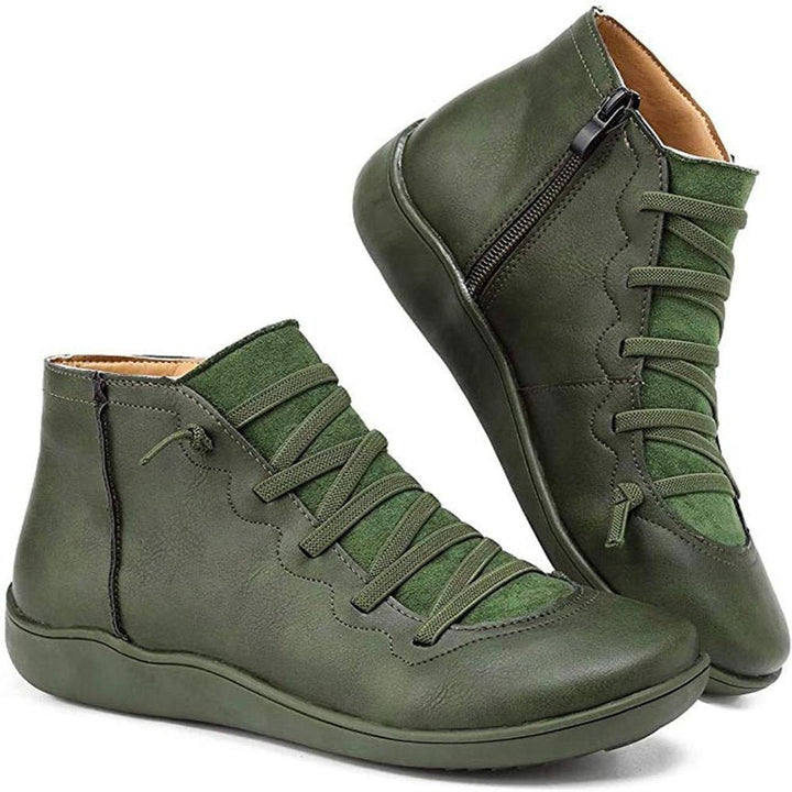 Isabella | Women's Lace-Up Side-Zip Flat Leather ankle boots