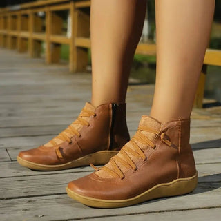 Isabella | Women's Lace-Up Side-Zip Flat Leather ankle boots