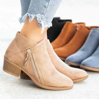 Sophia | Women's Low-Heel Side-Zip Suede Ankle Boots