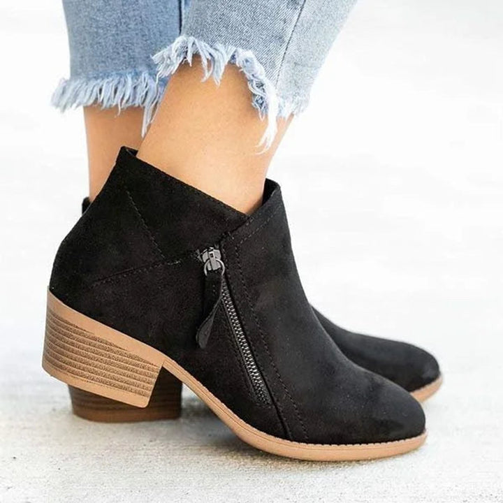 Sophia | Women's Low-Heel Side-Zip Suede Ankle Boots