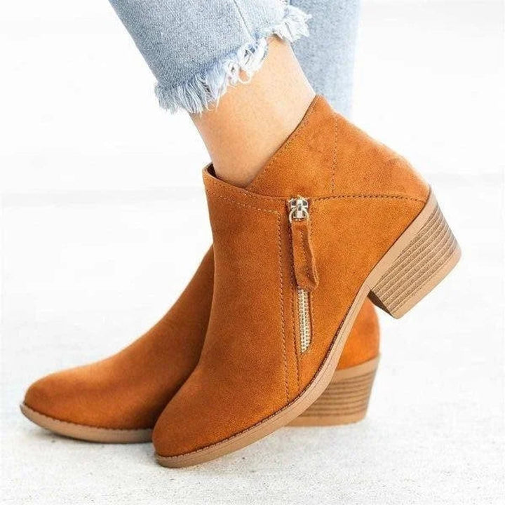 Sophia | Women's Low-Heel Side-Zip Suede Ankle Boots