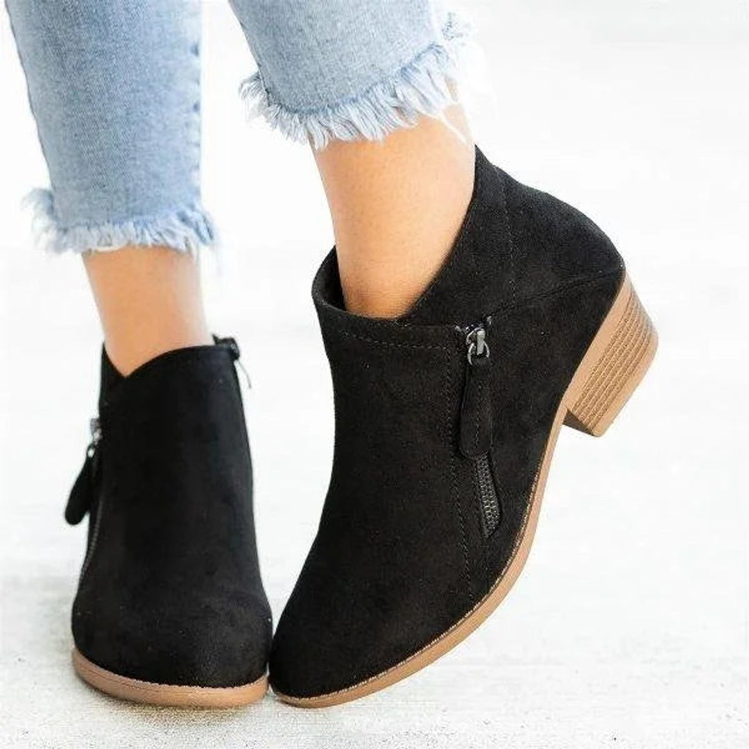 Sophia | Women's Low-Heel Side-Zip Suede Ankle Boots