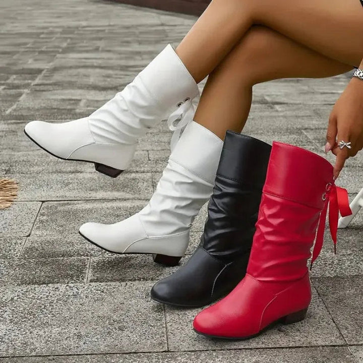 Charlotte | Women's Mid-Calf Lace-Up Slouchy Block Heel Ankle Boots