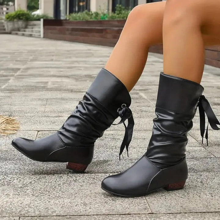 Charlotte | Women's Mid-Calf Lace-Up Slouchy Block Heel Ankle Boots