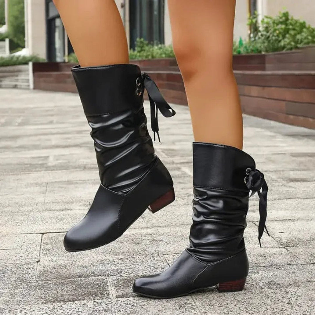 Charlotte | Women's Mid-Calf Lace-Up Slouchy Block Heel Ankle Boots