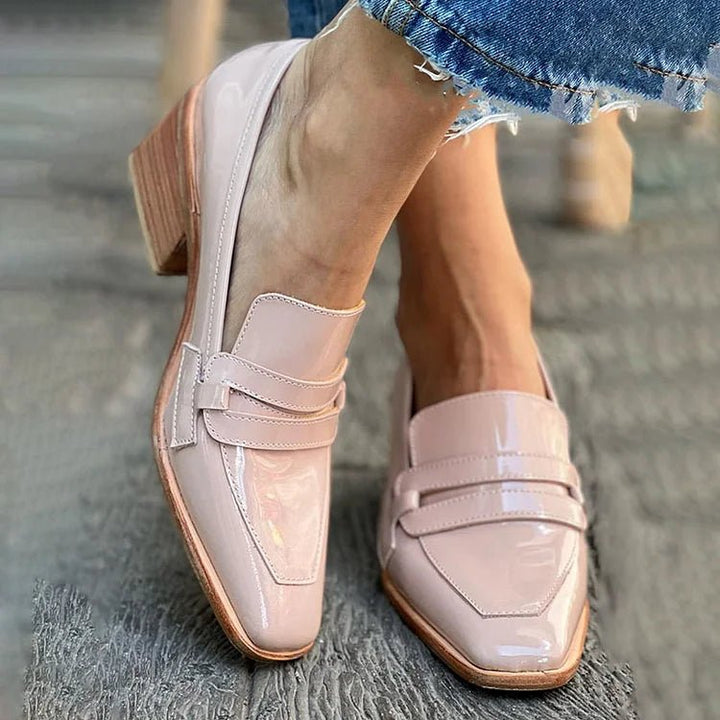 Mia | Women's Patent Leather Loafers Block Heel Slip-On Comfort